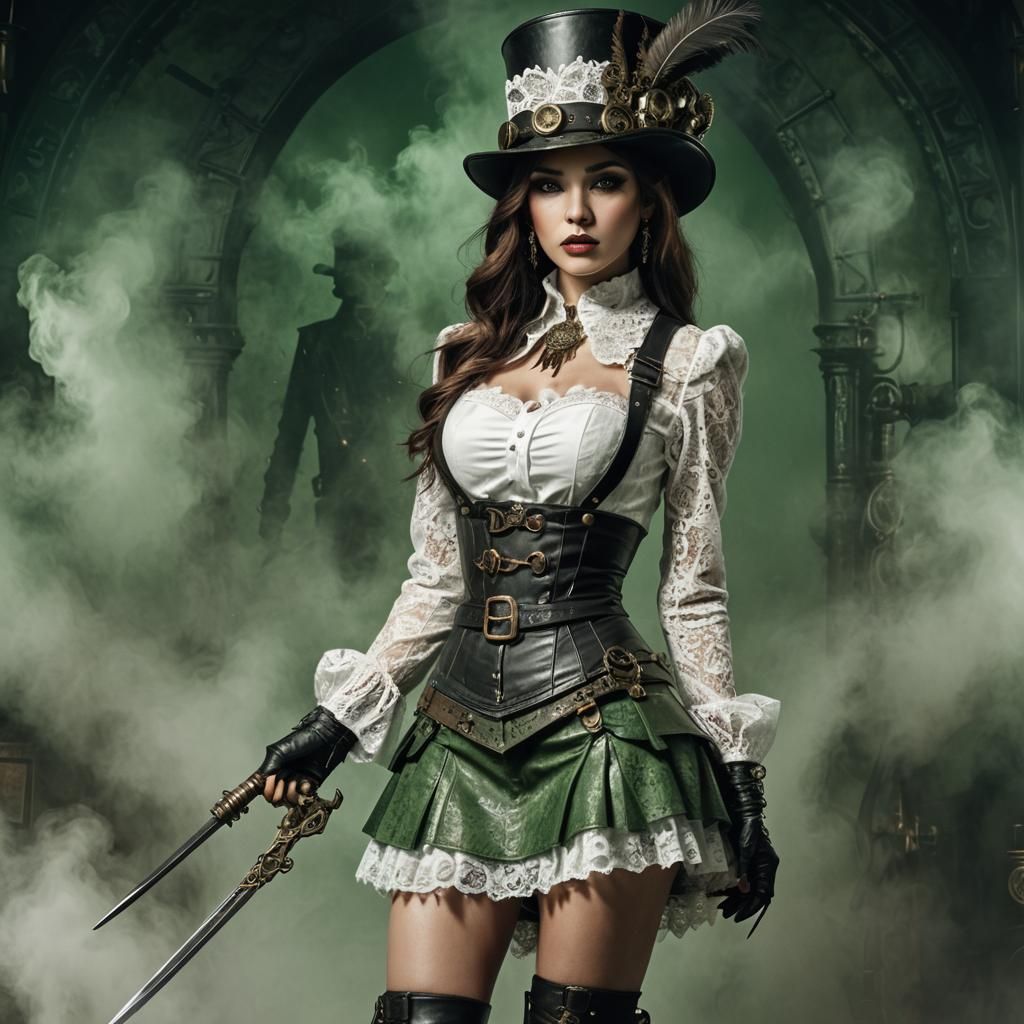 Femme sublime aguicheuse steampunk en dentelles blanches et ...