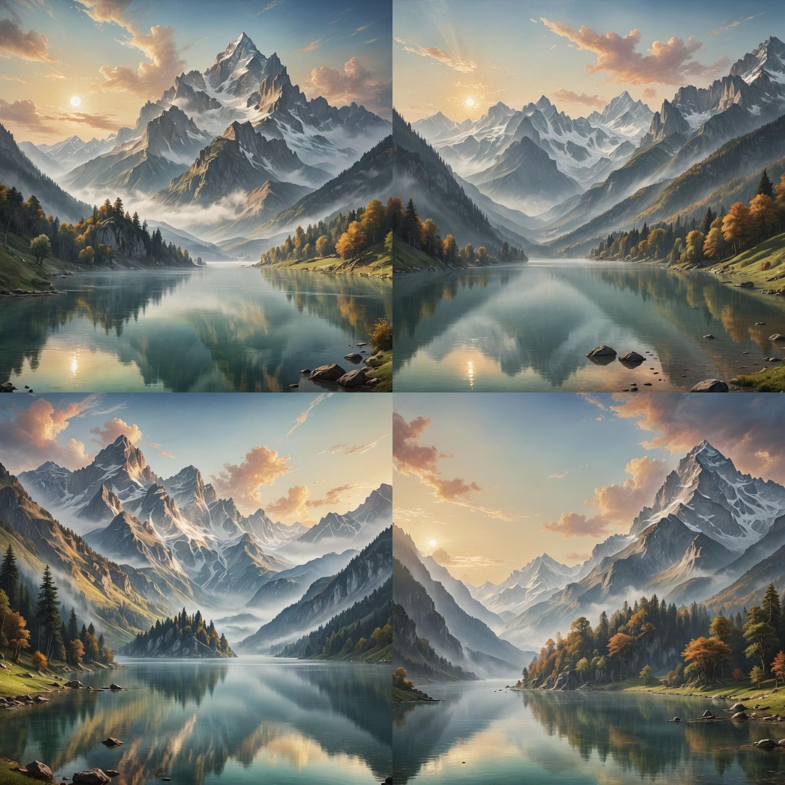 Serene Mountain Lake in Soft Pastel Art Style