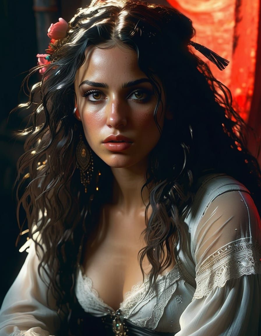 Glamorous Post-Apocalyptic Gypsy Portrait in Intricate Detai...