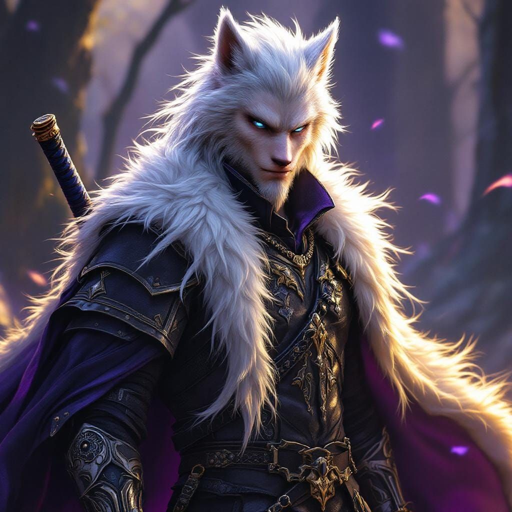 Wolf Demi-Human Warrior in a Dark Fantasy Scene