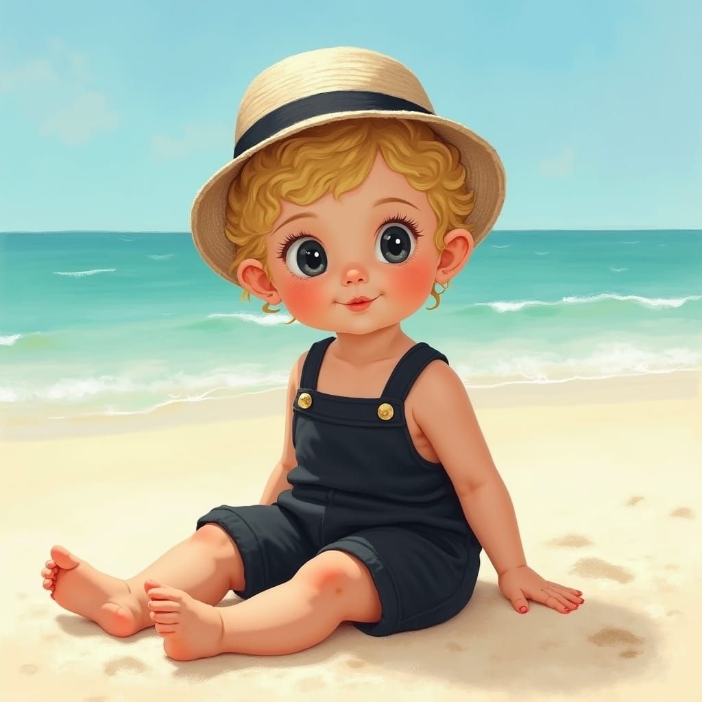 Ethereal Israeli Baby Girl on a Sunny Beach in a Modigliani-...