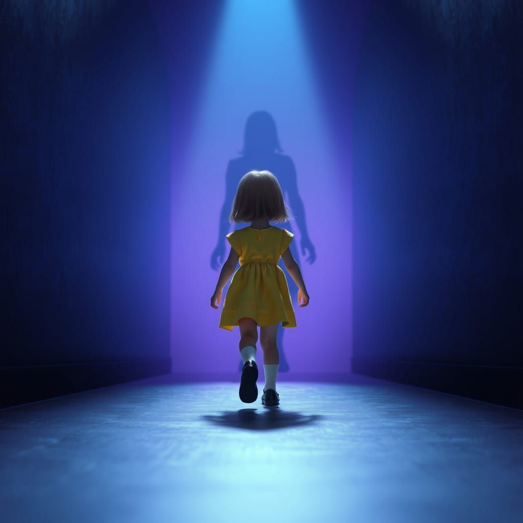 Ethereal Girl Walks Down Haunting Hallway