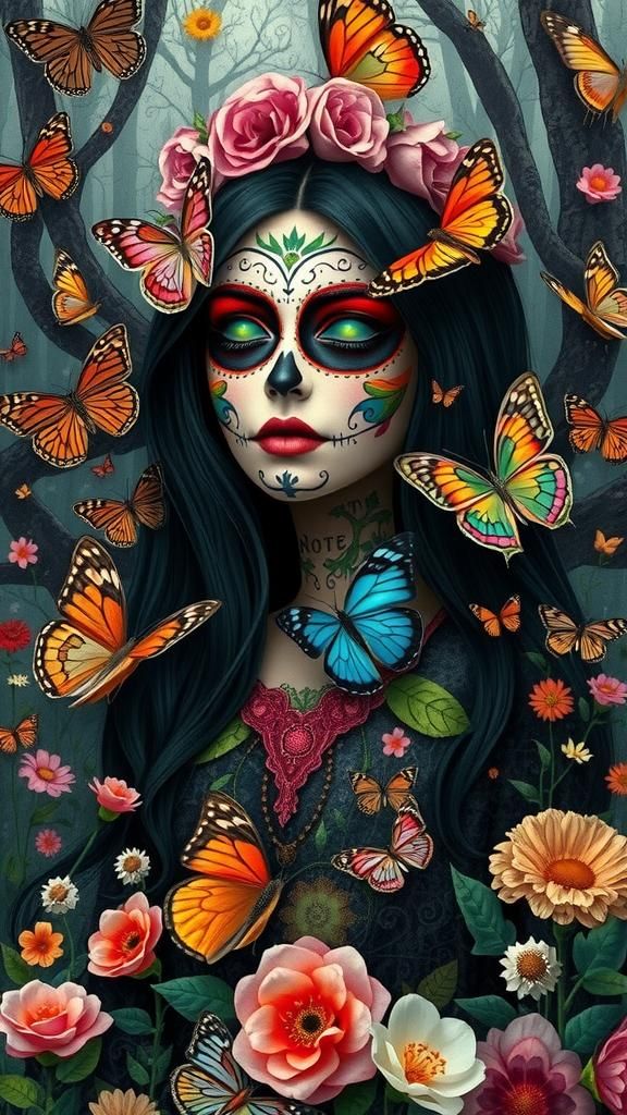 Day of the Dead Woman in a Dreamscape Garden
