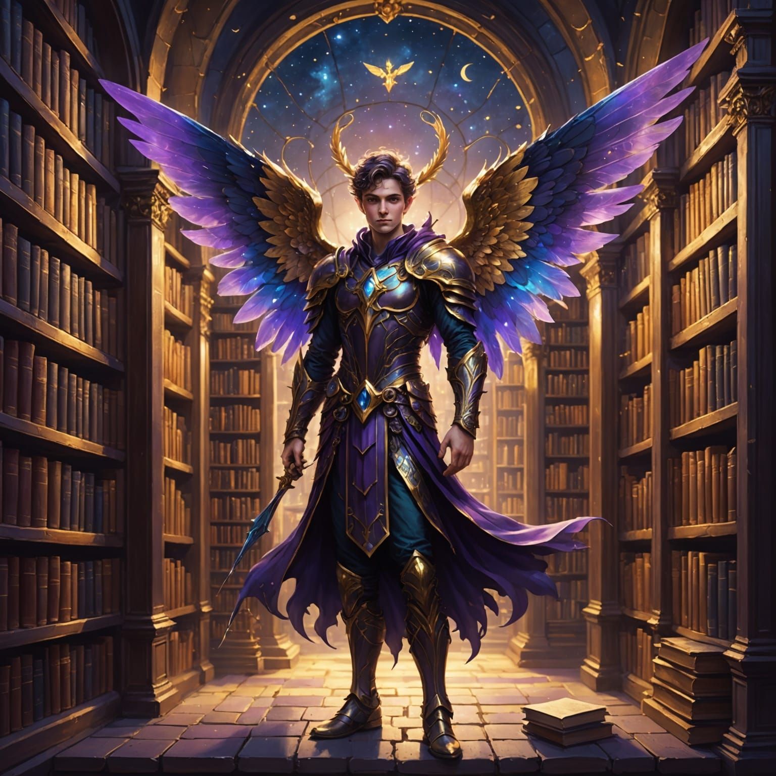 Fairy Guardian in Ancient Library Digital Painting