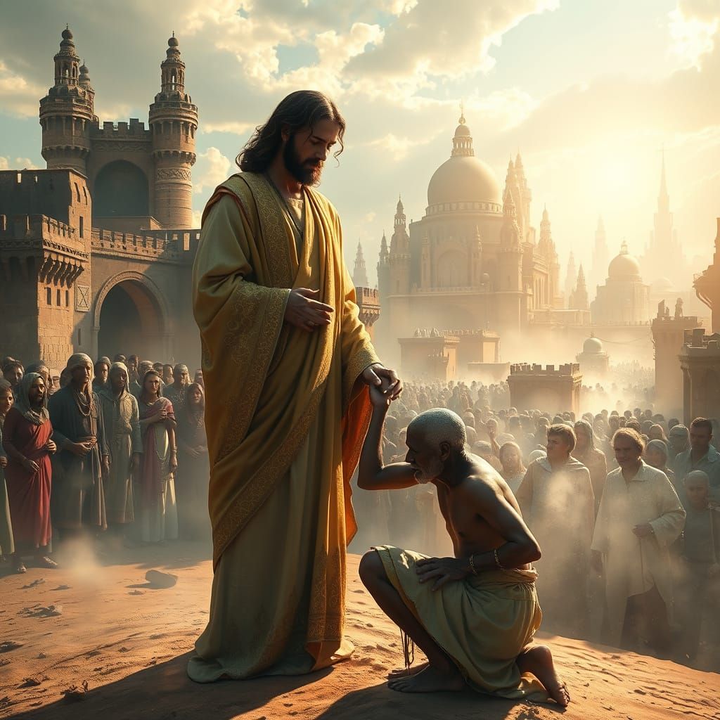 Jesus Performs Miraculous Healing Amidst a Mesmerized Crowd