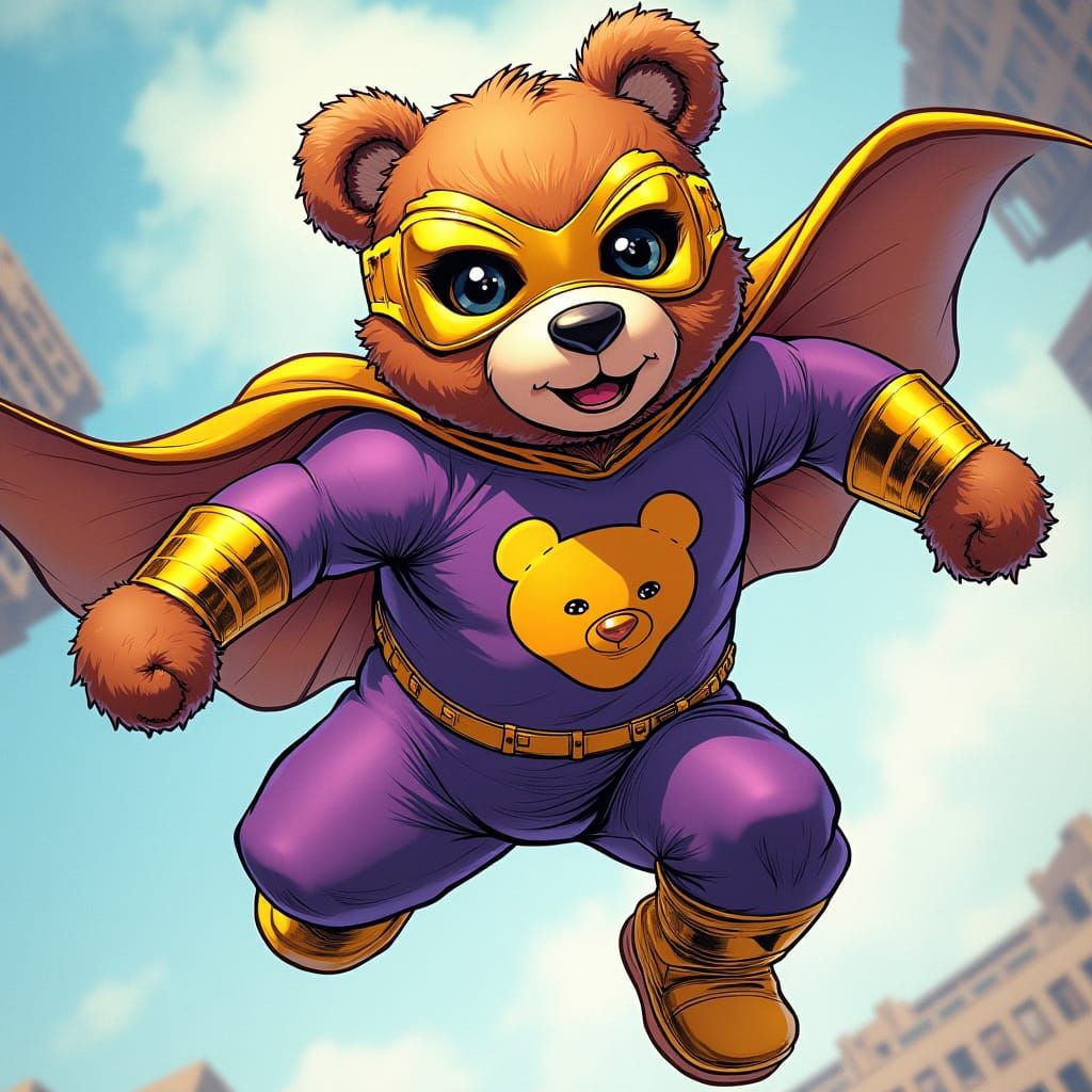 Teddy Bear Superhero in Comic Book Style
