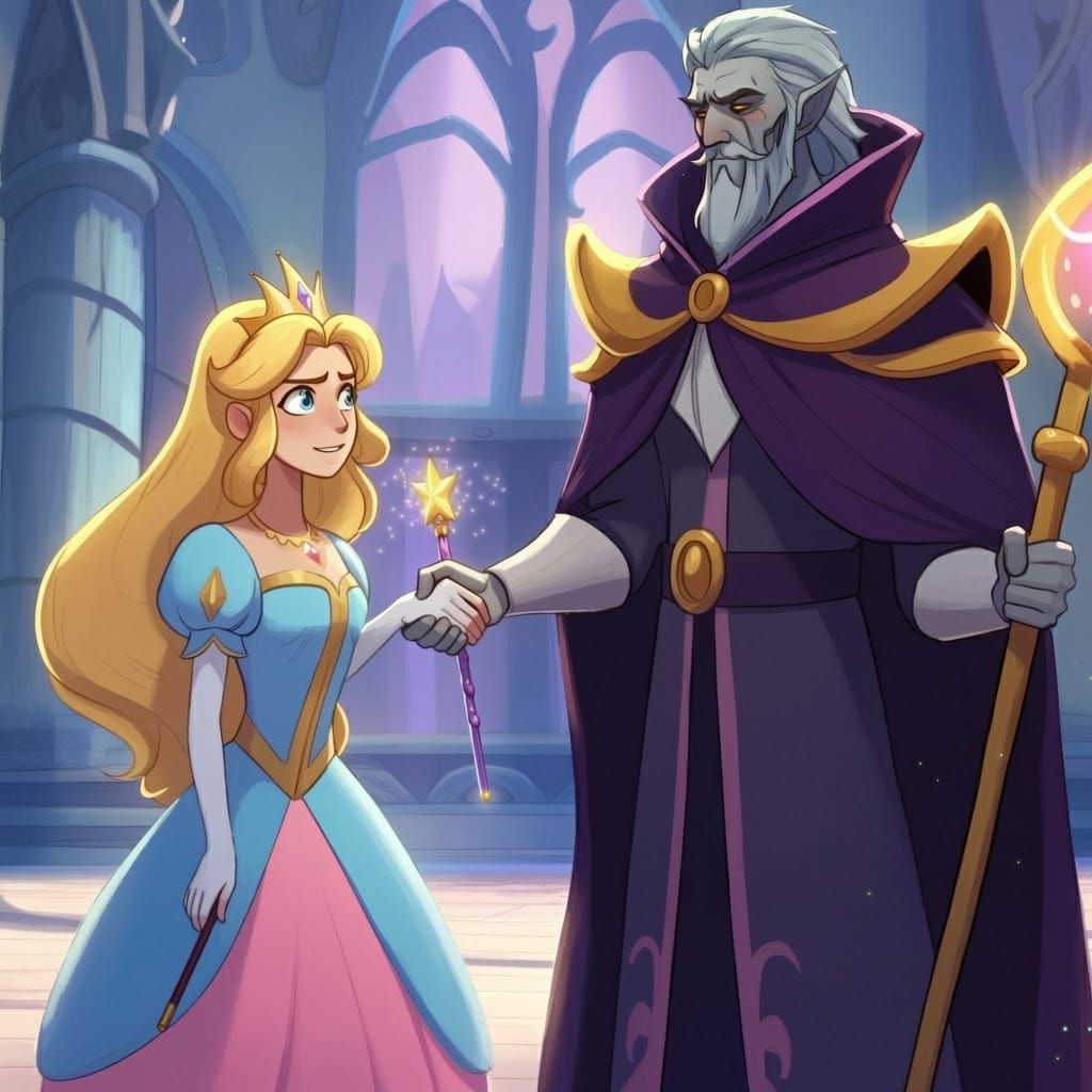 Vibrant Animated Princess Meets Guardian in Whimsical Kingdo...