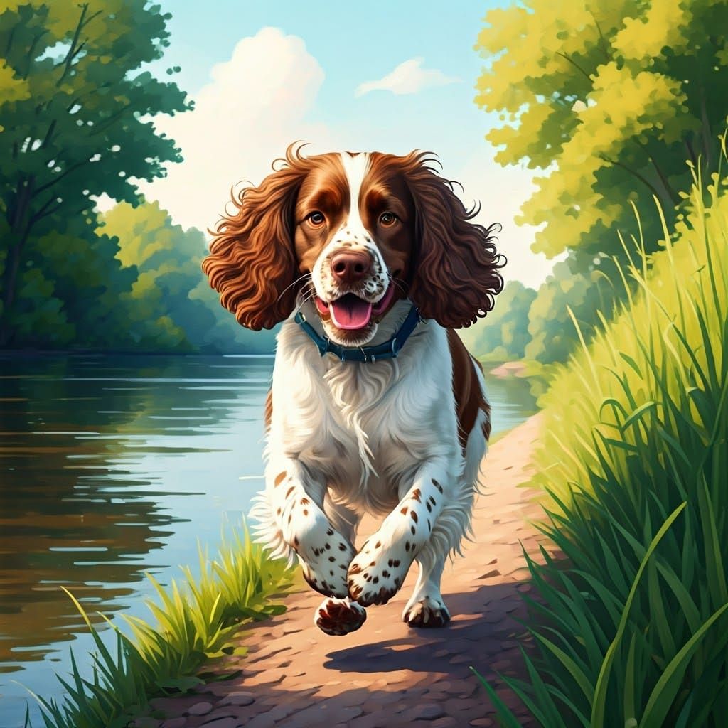 Springer Spaniel Runs in Summer Watercolour