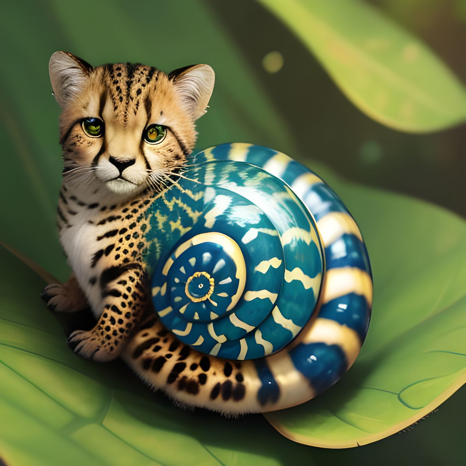 Cute Fluffy Cheetah Snail with Colorful Shell