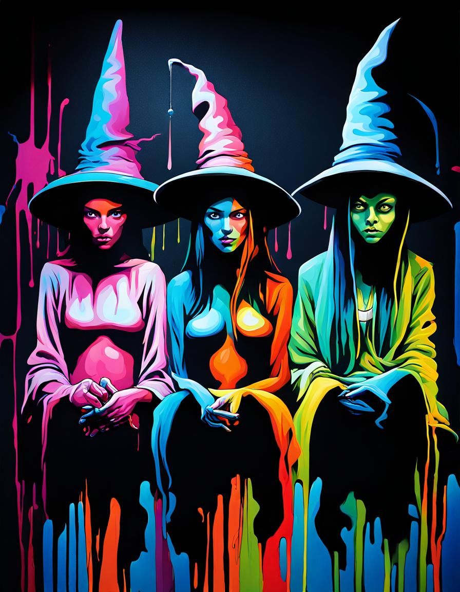 Witches Meeting in Graffiti Art Style