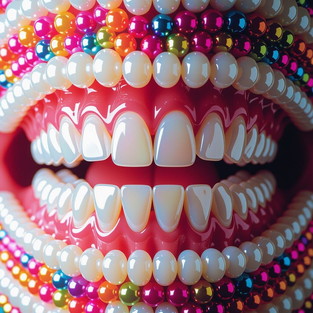 Colorful Beaded Teeth Macro Photogravure