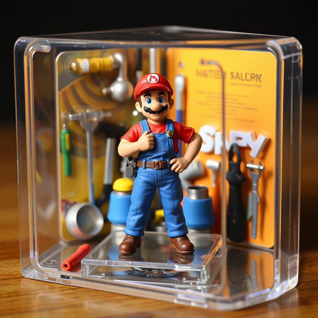 Vibrant 80s-Inspired Plumber Action Figure