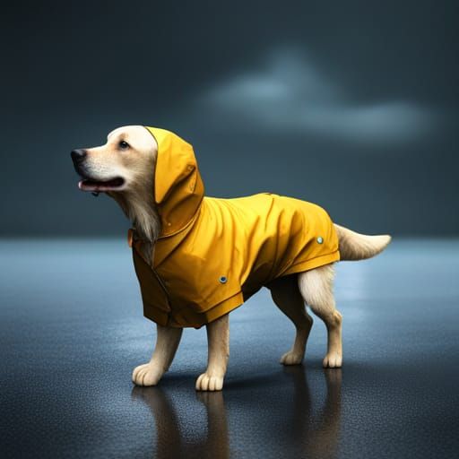 Golden Retriever in Raincoat: Detailed Matte Painting