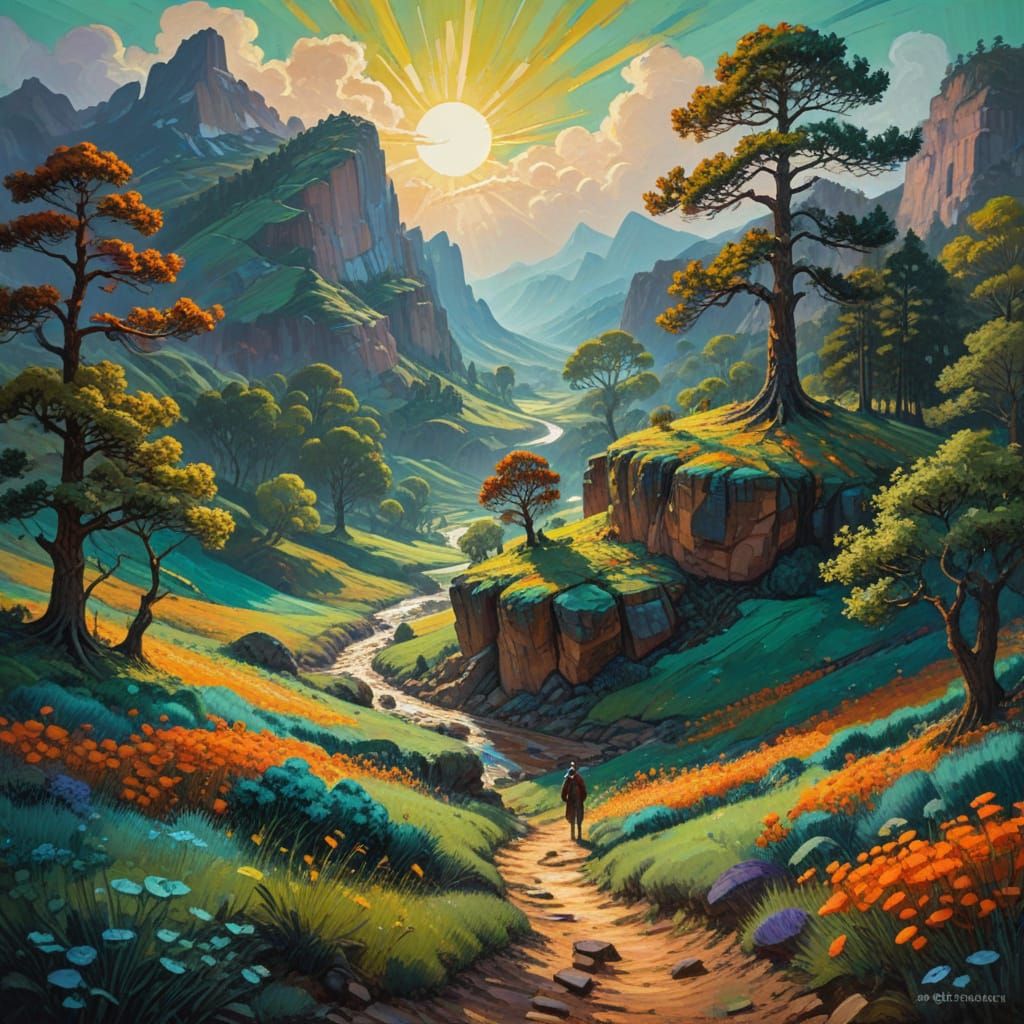 Surreal Tangerine Dreamscape in Expressive Impasto Style