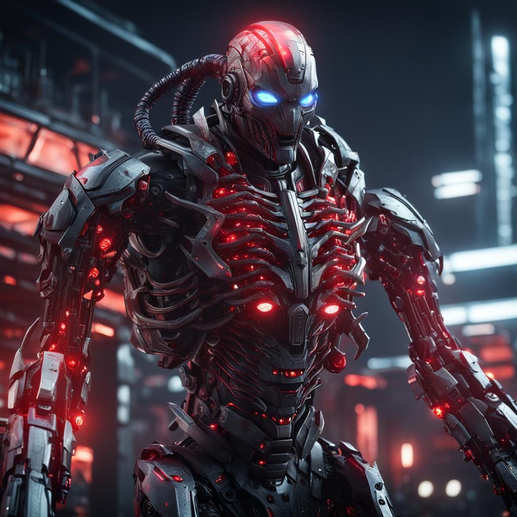 Cybernetic Sentinel with Tentacles and Multiple Eyes