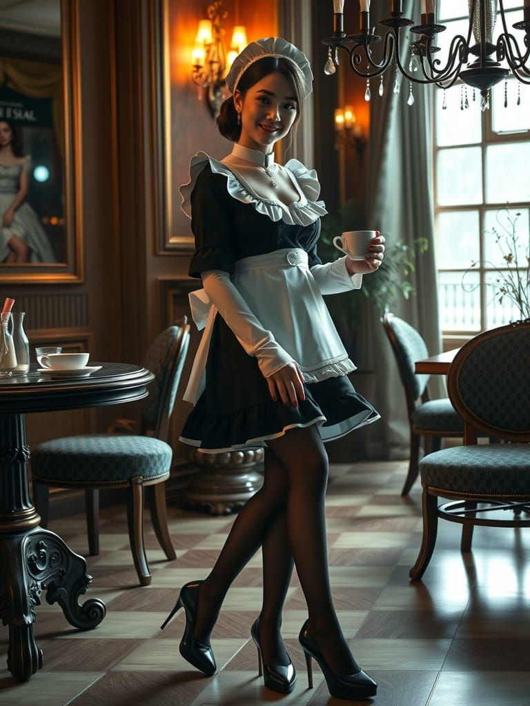Elegant Maid Serving Coffee: Art Nouveau Style