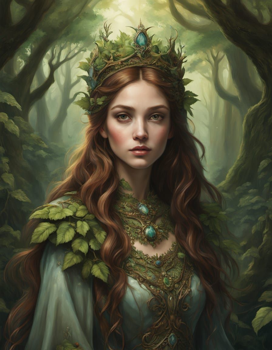 Ethereal Forest Queen in Dappled Sunlight