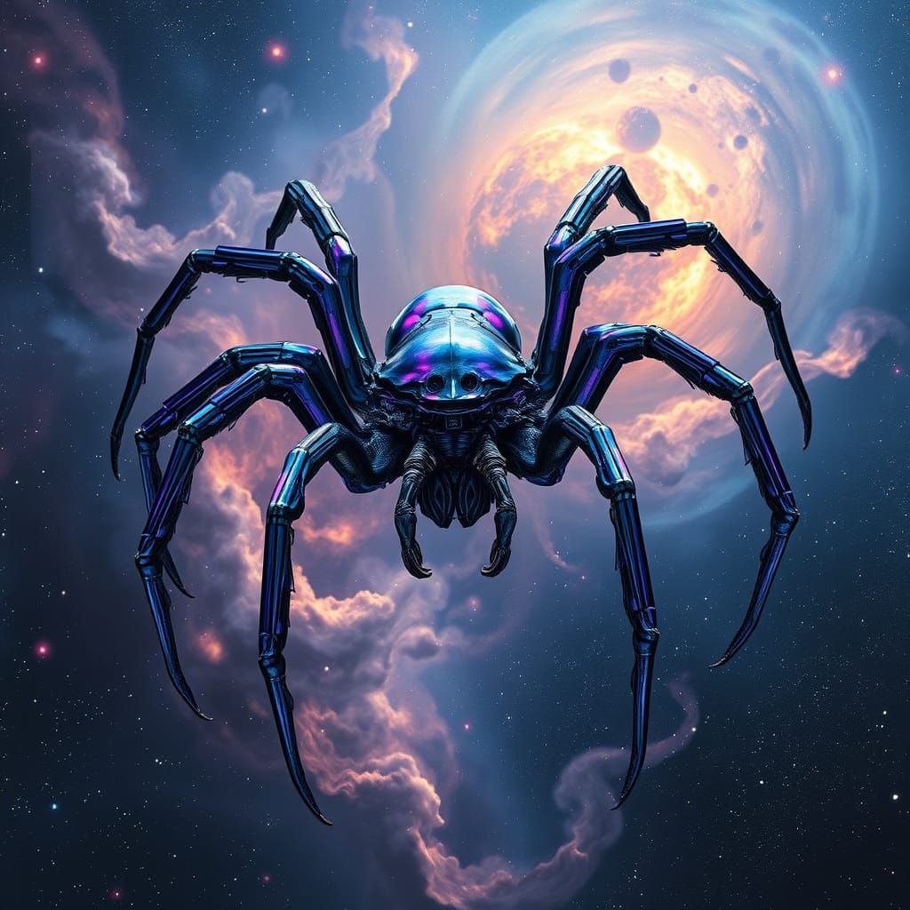Glowing Space Spider in a Nebula