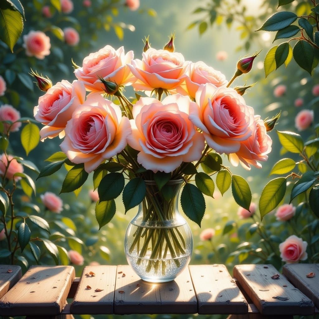 Delicate Pink Roses in Impressionist Style