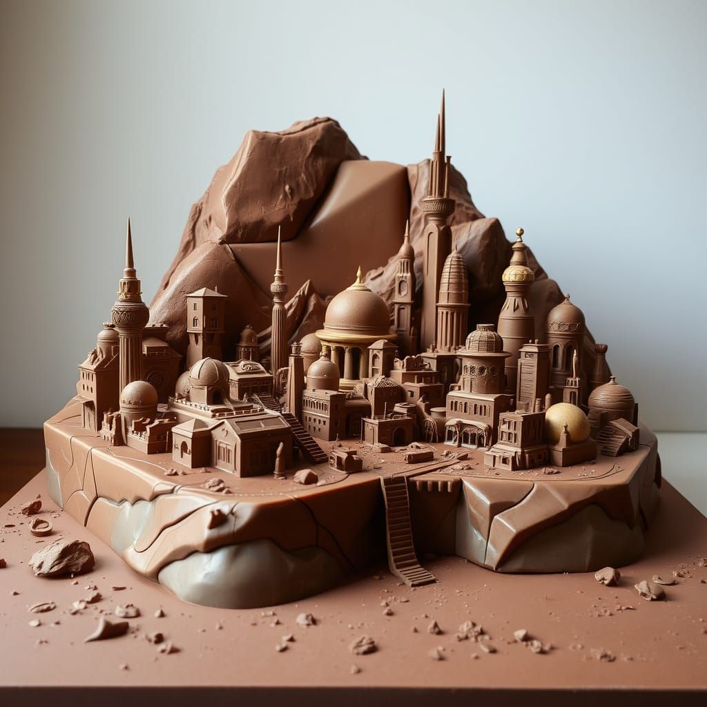 Chocolate Cityscape on Mars: A Detailed Sculpture