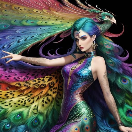 Rainbow Dragon Woman: Holographic Cosmic Illustration