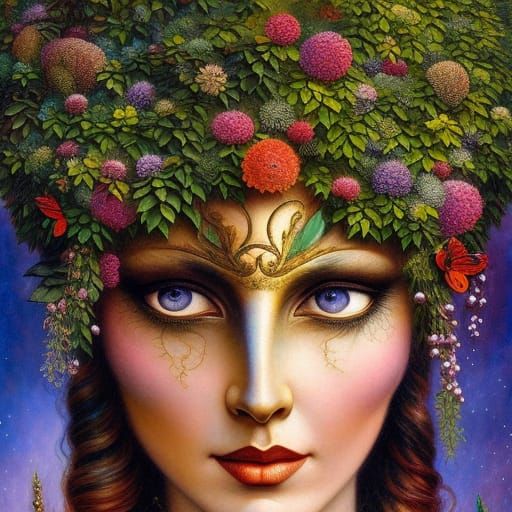 Tree Woman Hybrid Portrait in Romantic Style