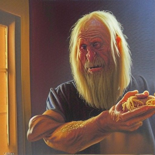 Ugly Man with Spaghetti Hands as Oil Painting