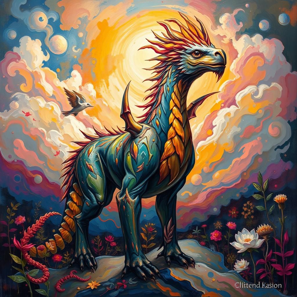 Majestic Chimera in Neo-Impressionist Style