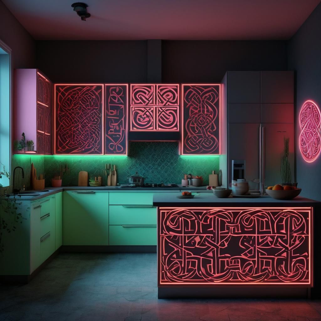 Modern Kitchen with Celtic Neon Accents