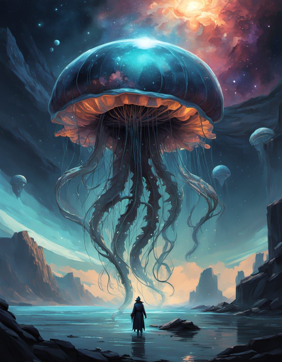 Cosmic Jellyfish Goddess in Art Nouveau Style