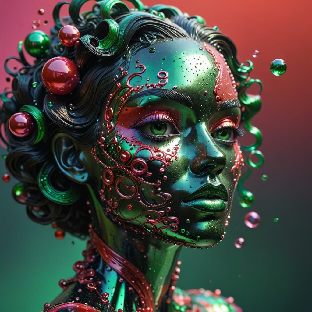 Surreal Red Metallic Art Sculpture with Hyperrealistic Detai...