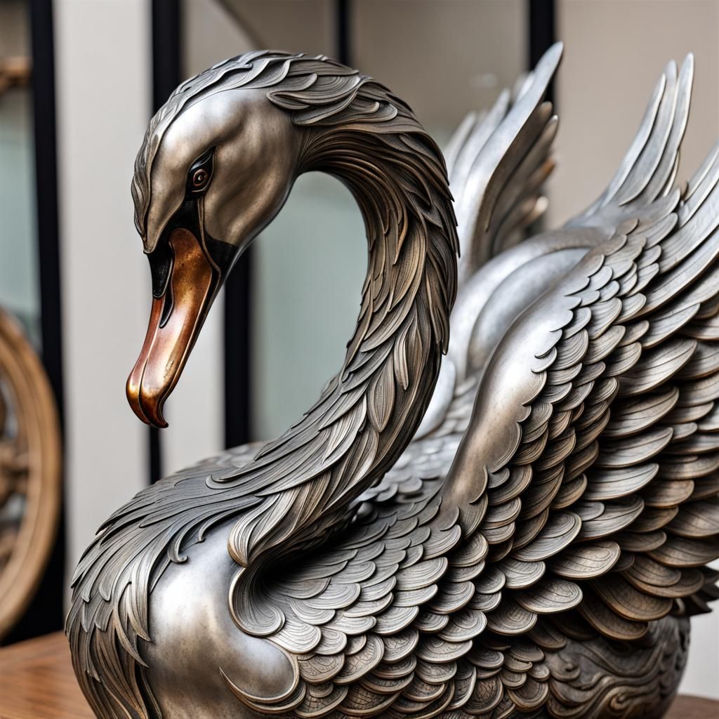 Detailed Metal Swan Sculpture