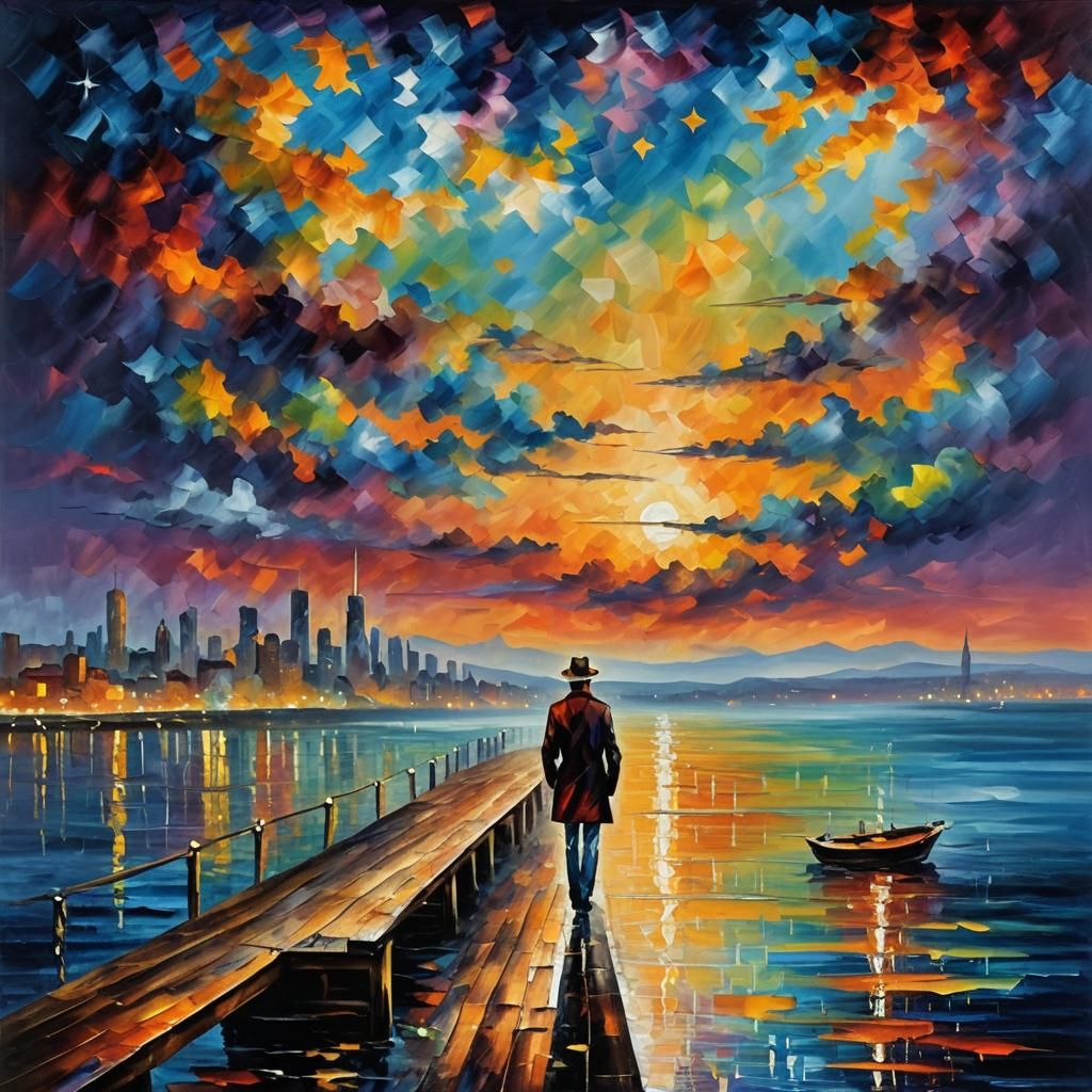 Twilight Pier Scene in Impressionist Style
