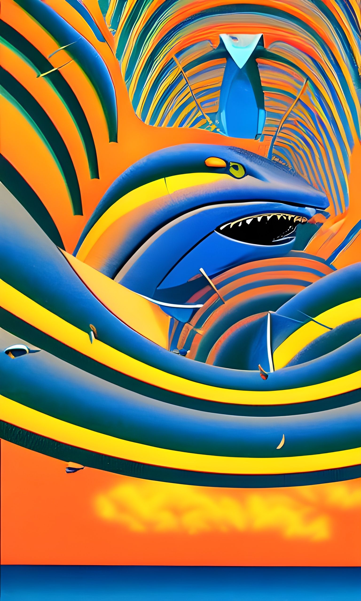 Abstract Hammerhead Sharks in Art Deco Brutalism Style