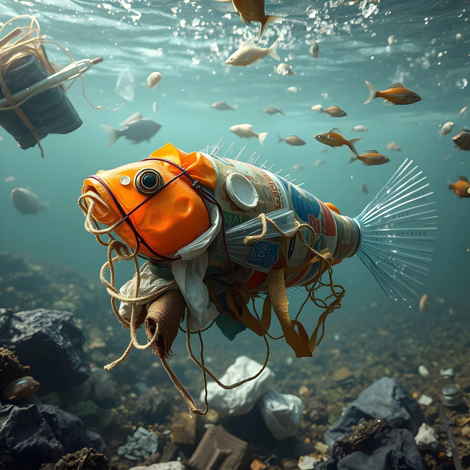 Trash Fish: Ocean Pollution Illustration