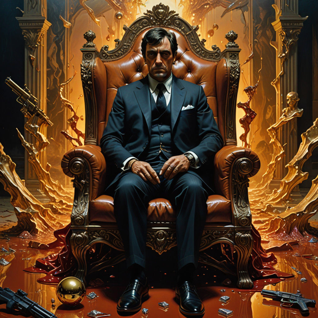 Surreal Dream Masterpiece of Scarface on a Throne