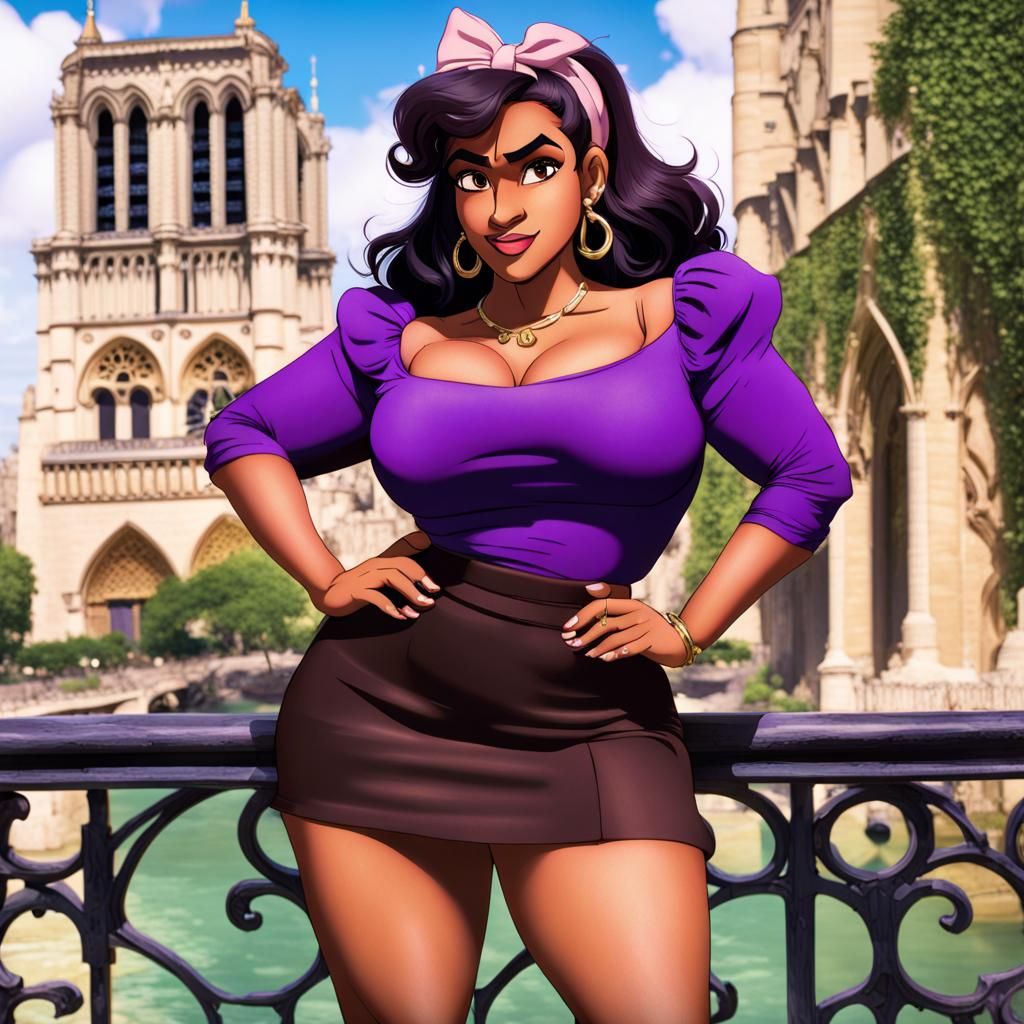 Curvy Esmeralda in Purple Miniskirt Cartoon