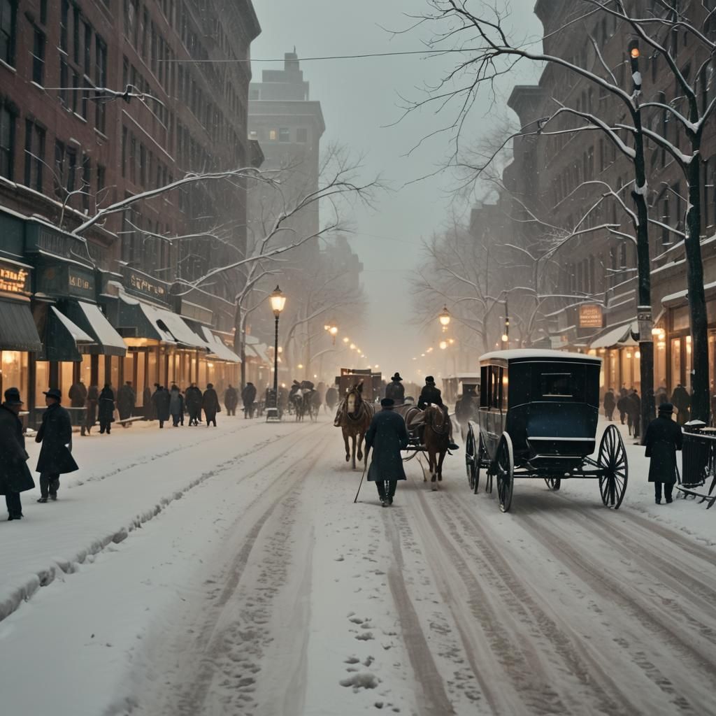 Vintage New York City in the Grip of the Great Blizzard of 1...