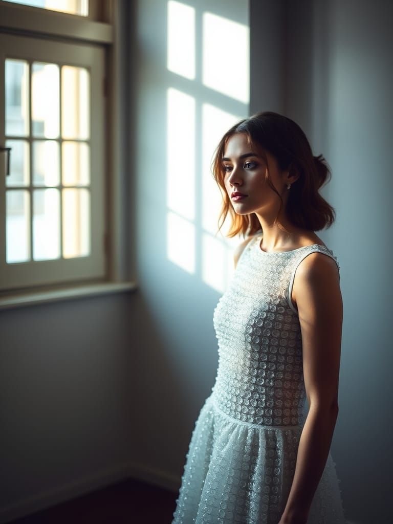 Young Woman in Refracting Glass Bead Dress