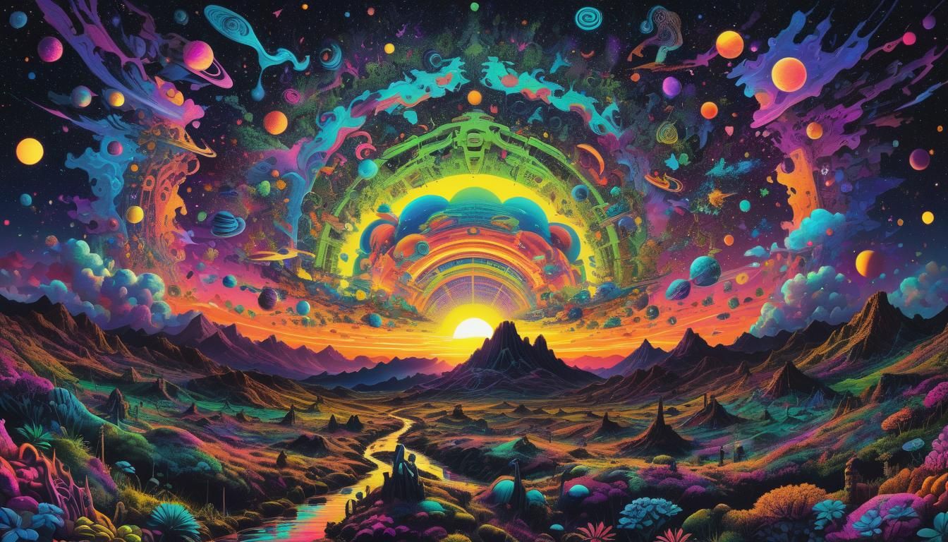 Psychedelic Sunset Autostereogram in Neon Fluorescent Colors