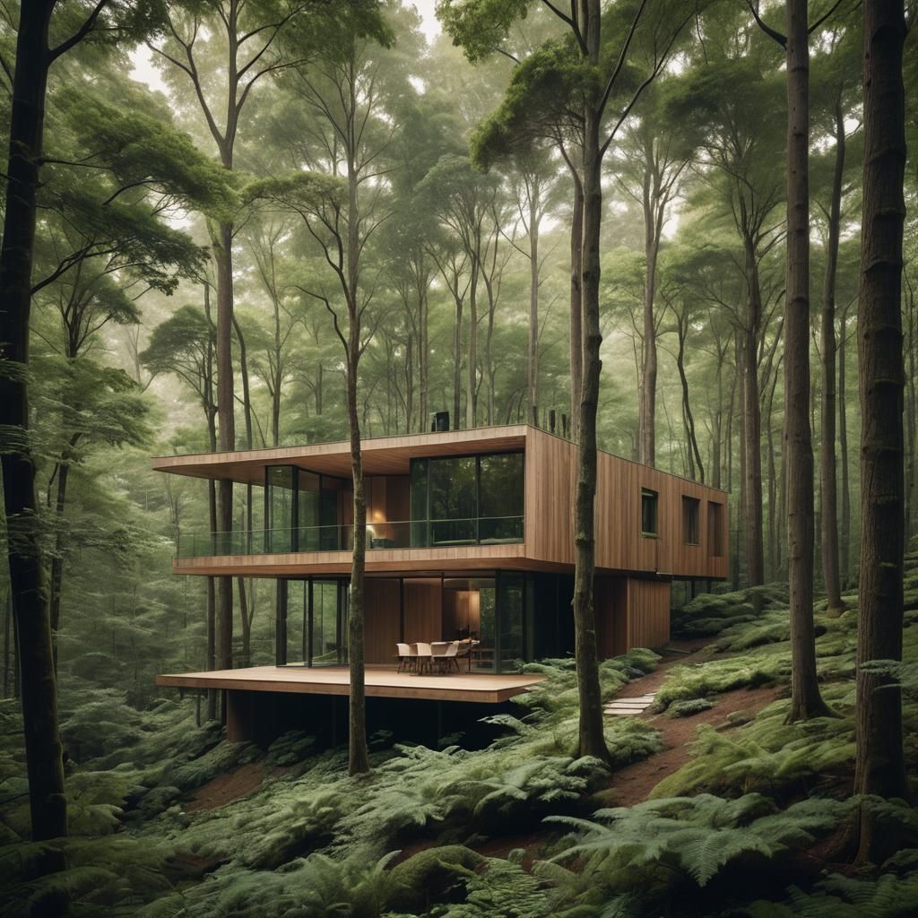 Serene Minimalist House in Forest Setting