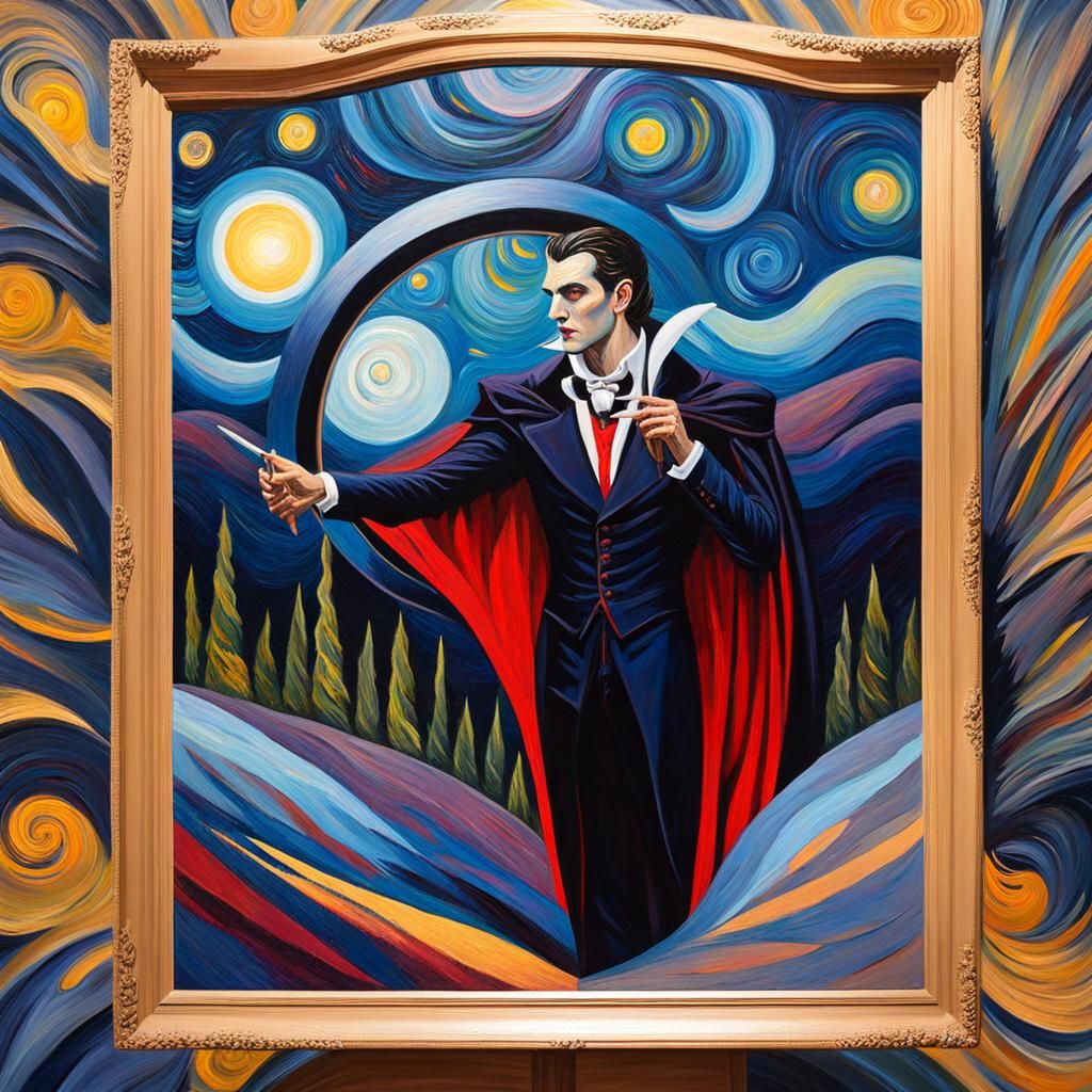 Vampire Under Starry Moon in Neo-Impressionism Style