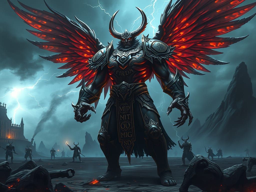 Nephilim Giant on Stormy Battlefield