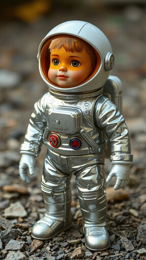 Vintage Astronaut Toy in Retro-Futuristic Style