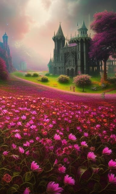 Gothic Pink Sunflower in Victorian Dreamscape