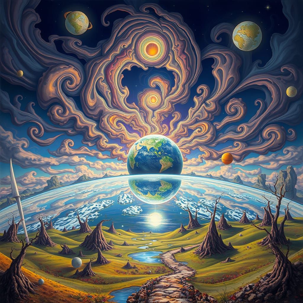 Surreal Mirror Sky Reflects Dreamlike Earthly Scene in Vibra...