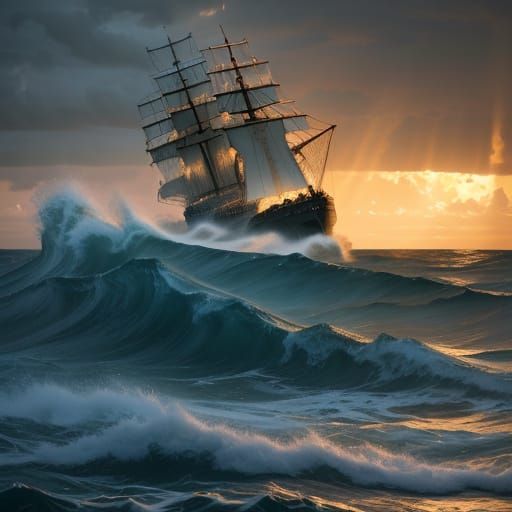 Stormy Seascape in French Romanticism Style