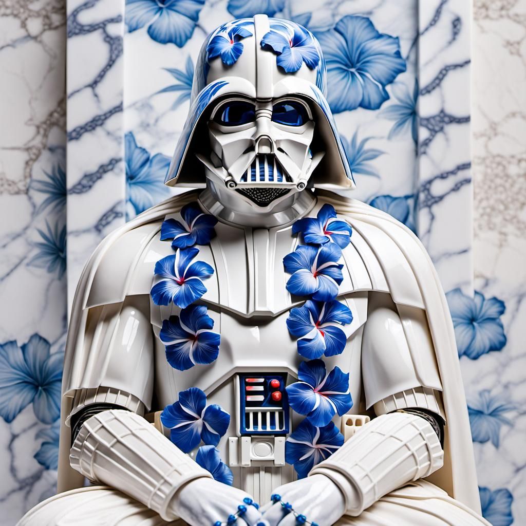 Darth Vader in White Porcelain with Hibiscus Flowers