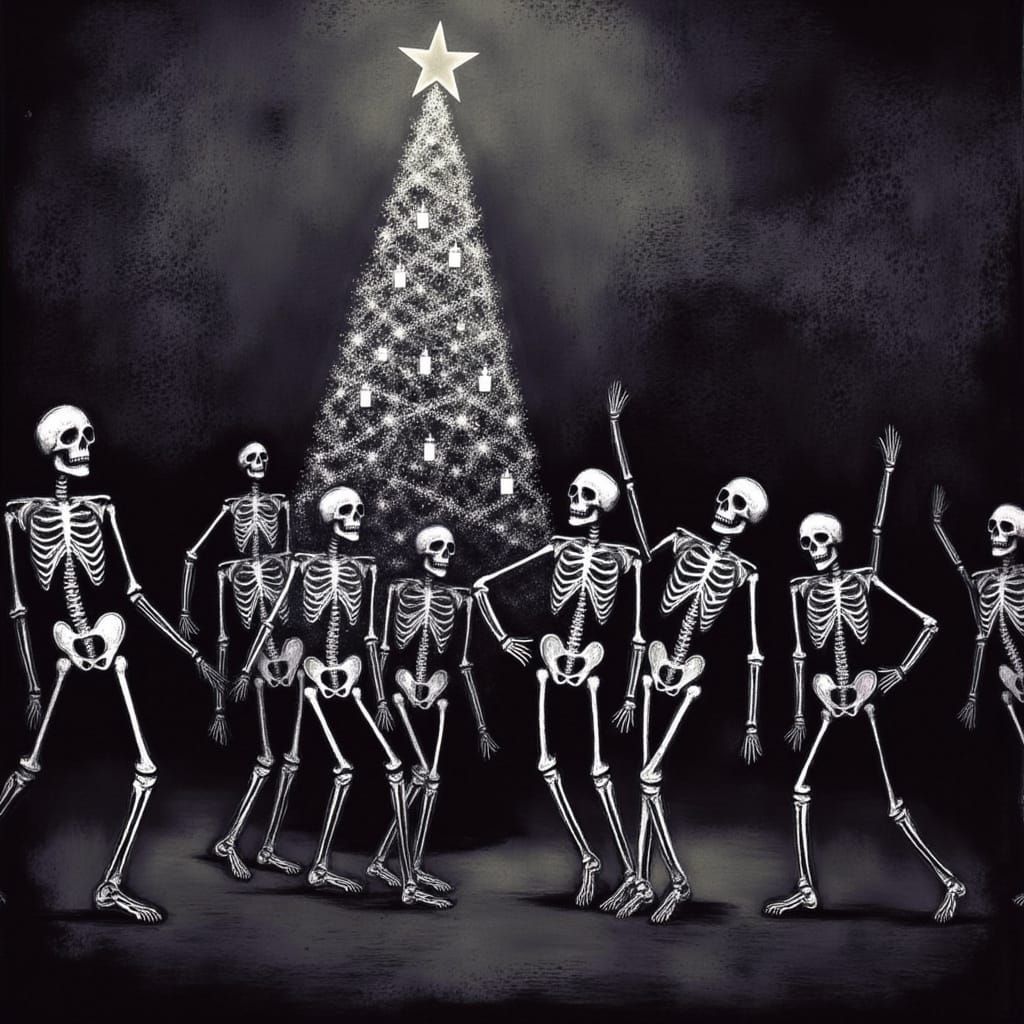 Danse Macabre Skeletons Dance Around Gothic Christmas Tree