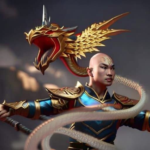 Asian Summoner with Golden Dragon: Digital Illustration